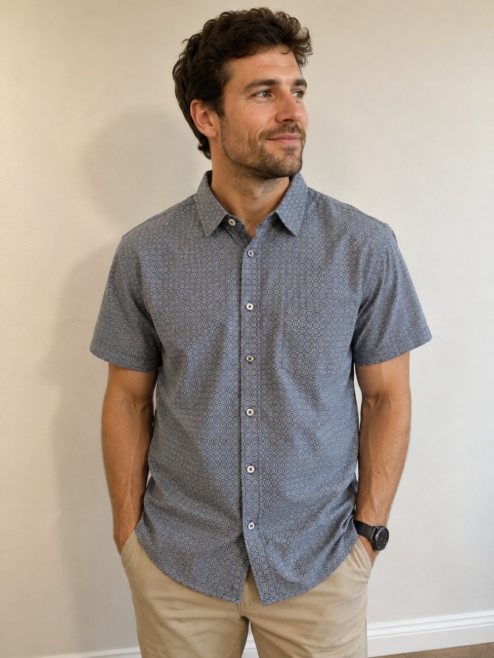 Ted Baker Men's Short-Sleeve Micro-Print Shirt - Blue Small